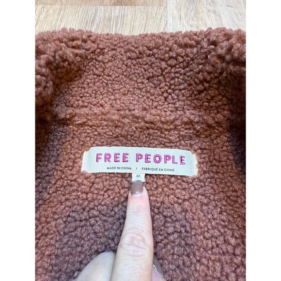 Free People Diogo Brown Suede Warm Short Faux Fur Coat Womens Size Small M - Picture 6 of 6